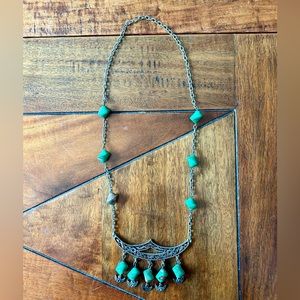 Silvertone link chain necklace with turquoise/copper stones, vintage